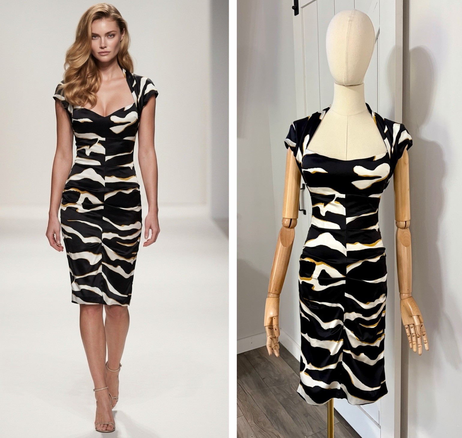 VTG Cache Size 2 Satin 100% Silk Bodycon Dress Animal Print Ruched Y2K VTG Cache Size 2 Satin 100% Silk Bodycon Dress Animal Print Ruched Y2K