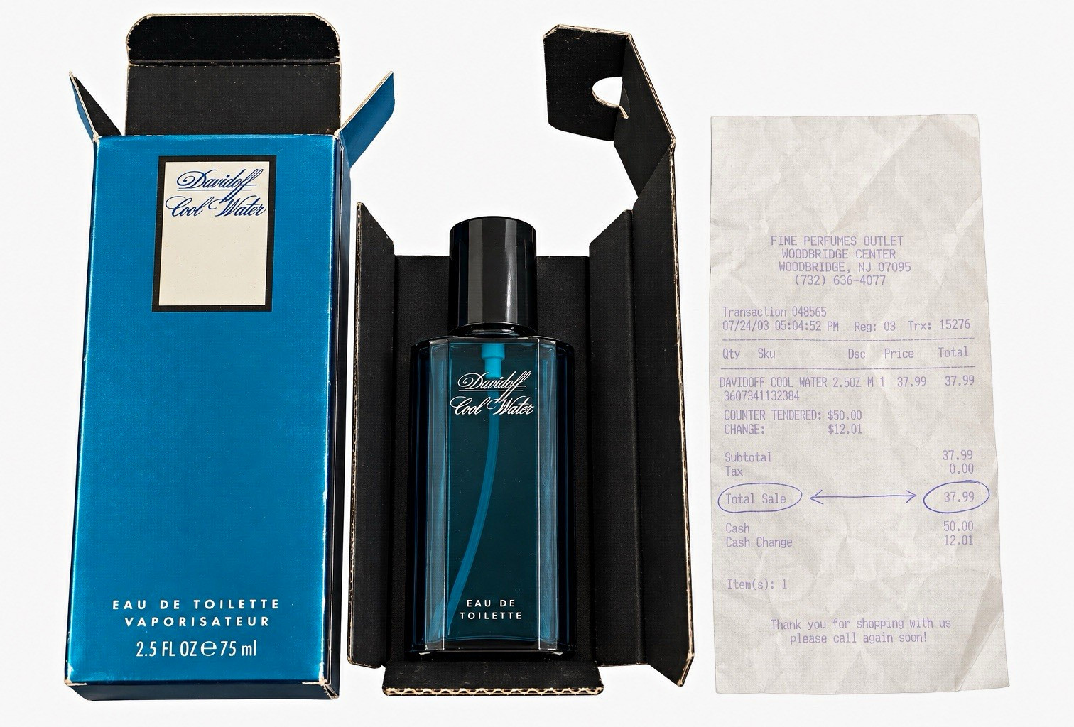 Vintage 1997 Davidoff Cool Water 75ml EDT Spray w Box Original Receipt Rare