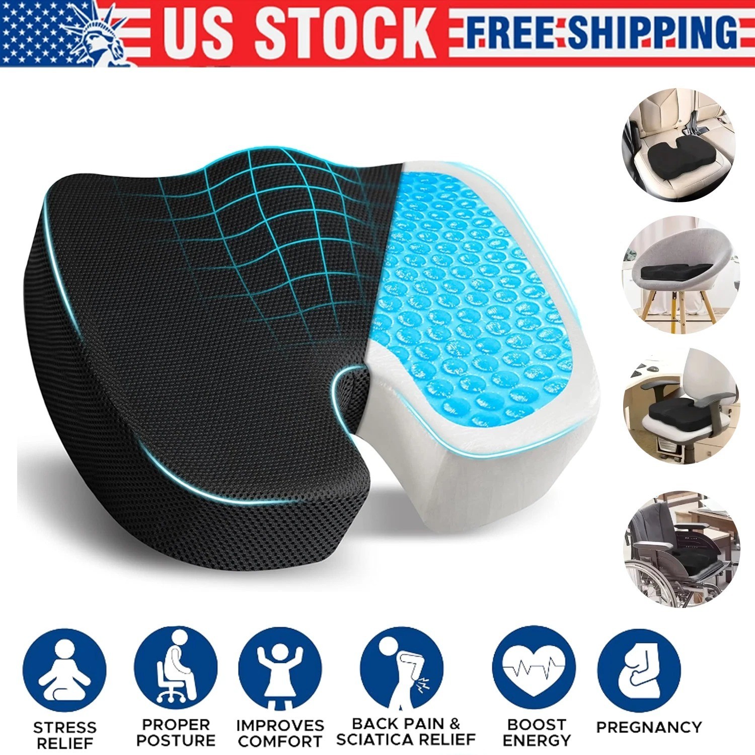 Memory Foam Seat Cushion Office Chair Car Seat Pad Coccyx Tailbone Pain Relief Memory Foam Seat Cushion Office Chair Car Seat Pad Coccyx Tailbone Pain Relief