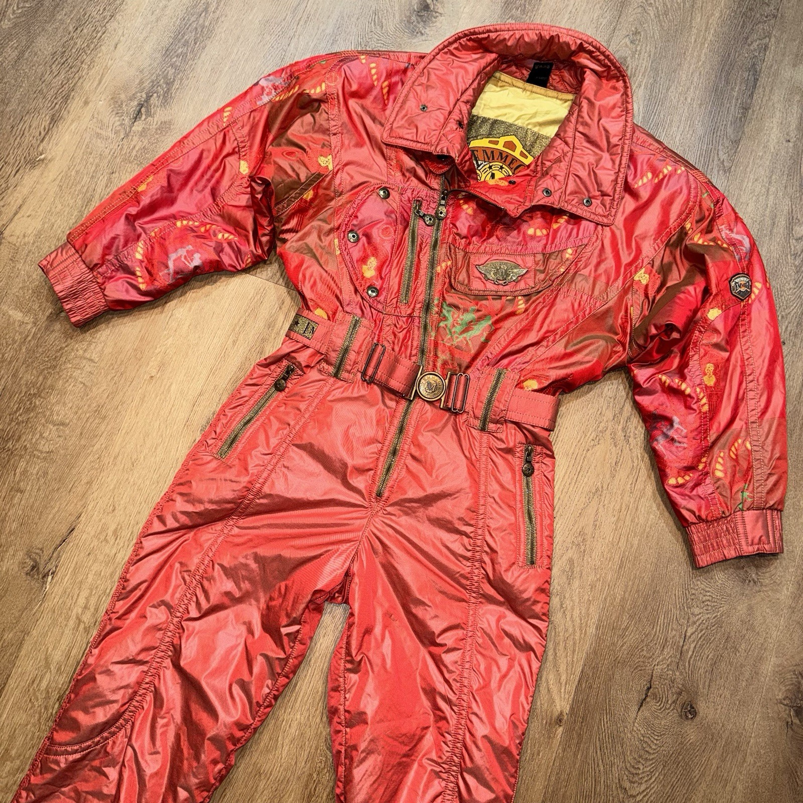 Emmegi Ski Suit One Piece Snowsuit Womens Snow Bib Iridescent Vintage 80s 90s 38