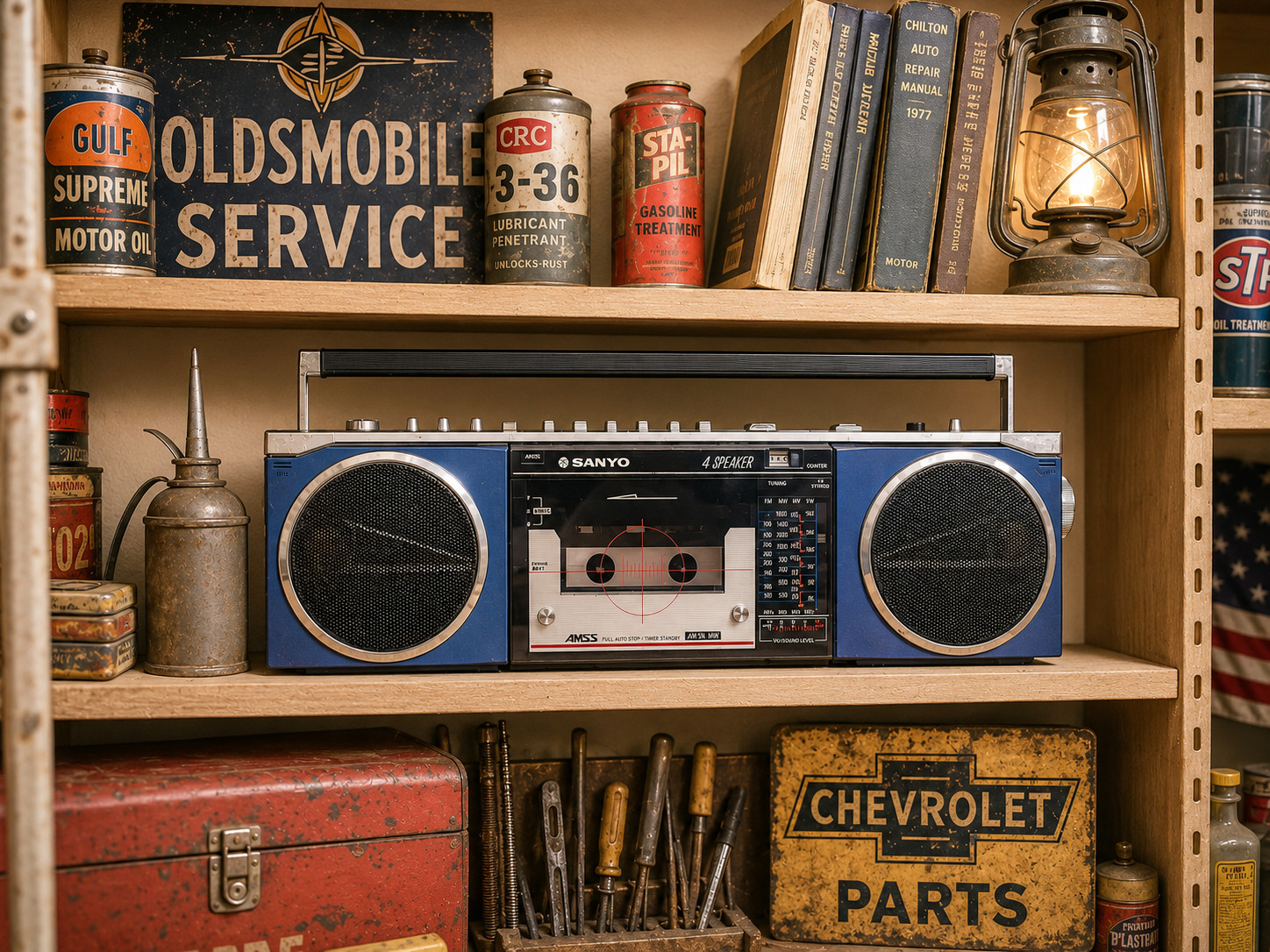 SANYO M7780L 🌈RaRe🌈 Blue Vintage Boombox 4-Band Radio Cassette