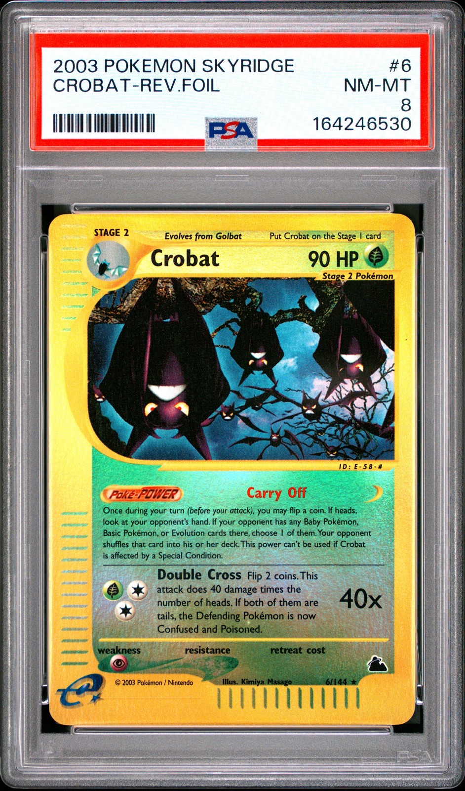 2003 POKEMON SKYRIDGE #6 CROBAT-REVERSE FOIL PSA 8