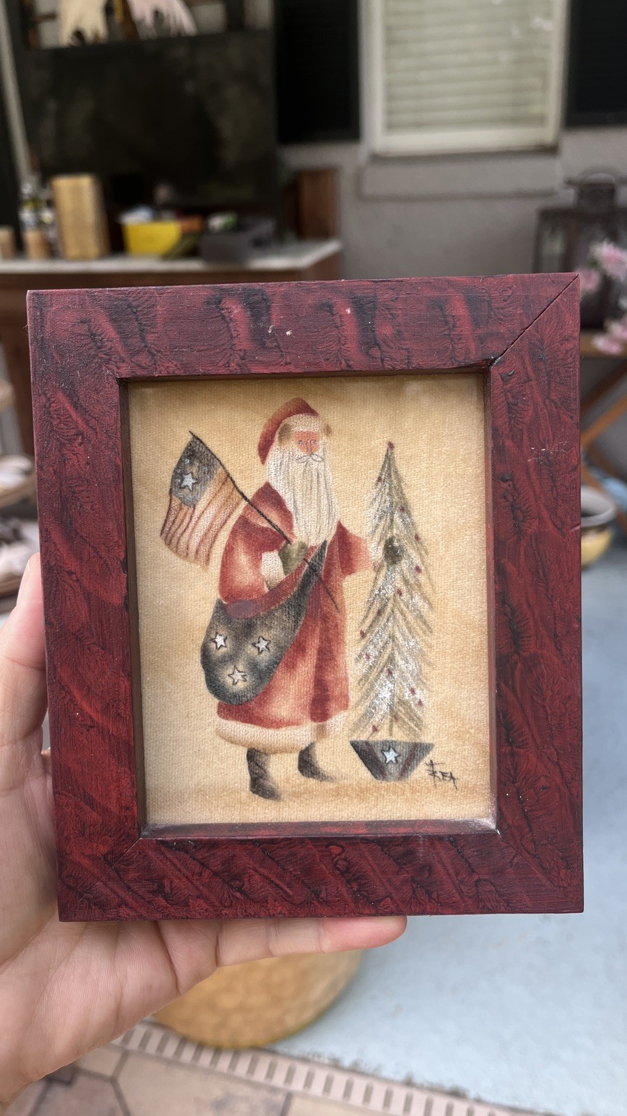 Ann Rea Santa Claus Christmas Oil On Velvet Theorem Painting Signed Folk Art Ann Rea Santa Claus Christmas Oil On Velvet Theorem Painting Signed Folk Art