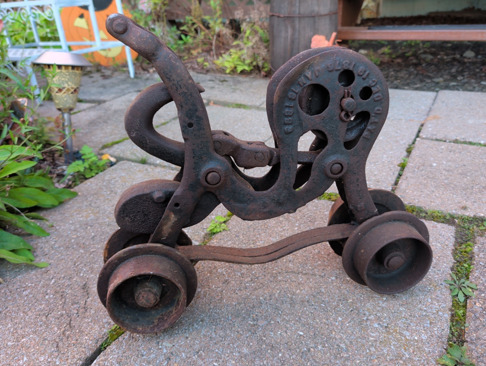 Antique 1886 Cast Iron Hay Trolley Carrier Repurpose Barn Door Slider Antique 1886 Cast Iron Hay Trolley Carrier Repurpose Barn Door Slider