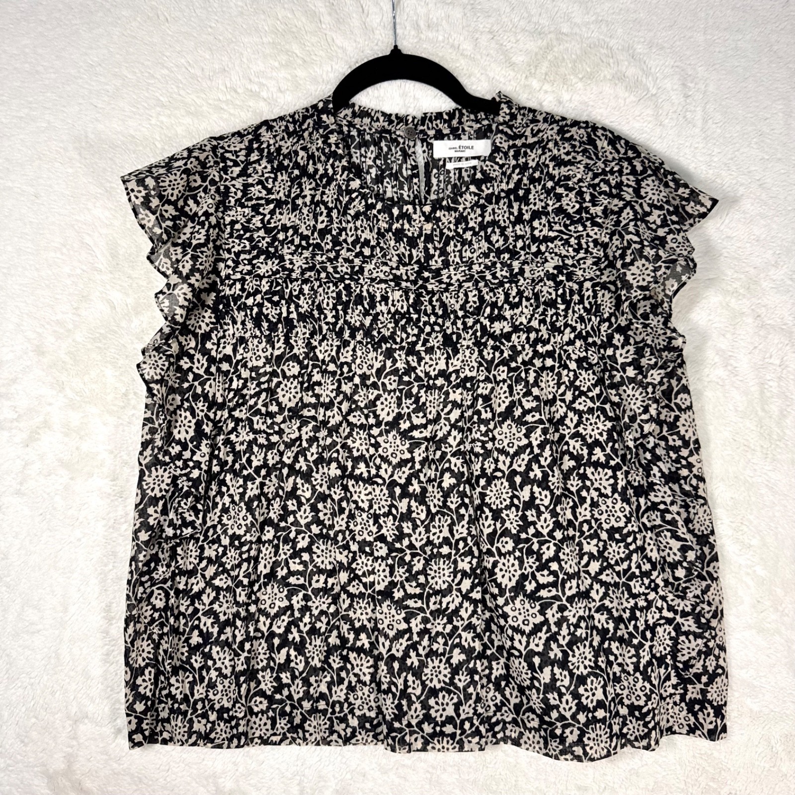 Isabel Marant Etoile Layona Top Women 36 Small Black Tan Floral Ruffle Parisian Isabel Marant Etoile Layona Top Women 36 Small Black Tan Floral Ruffle Parisian