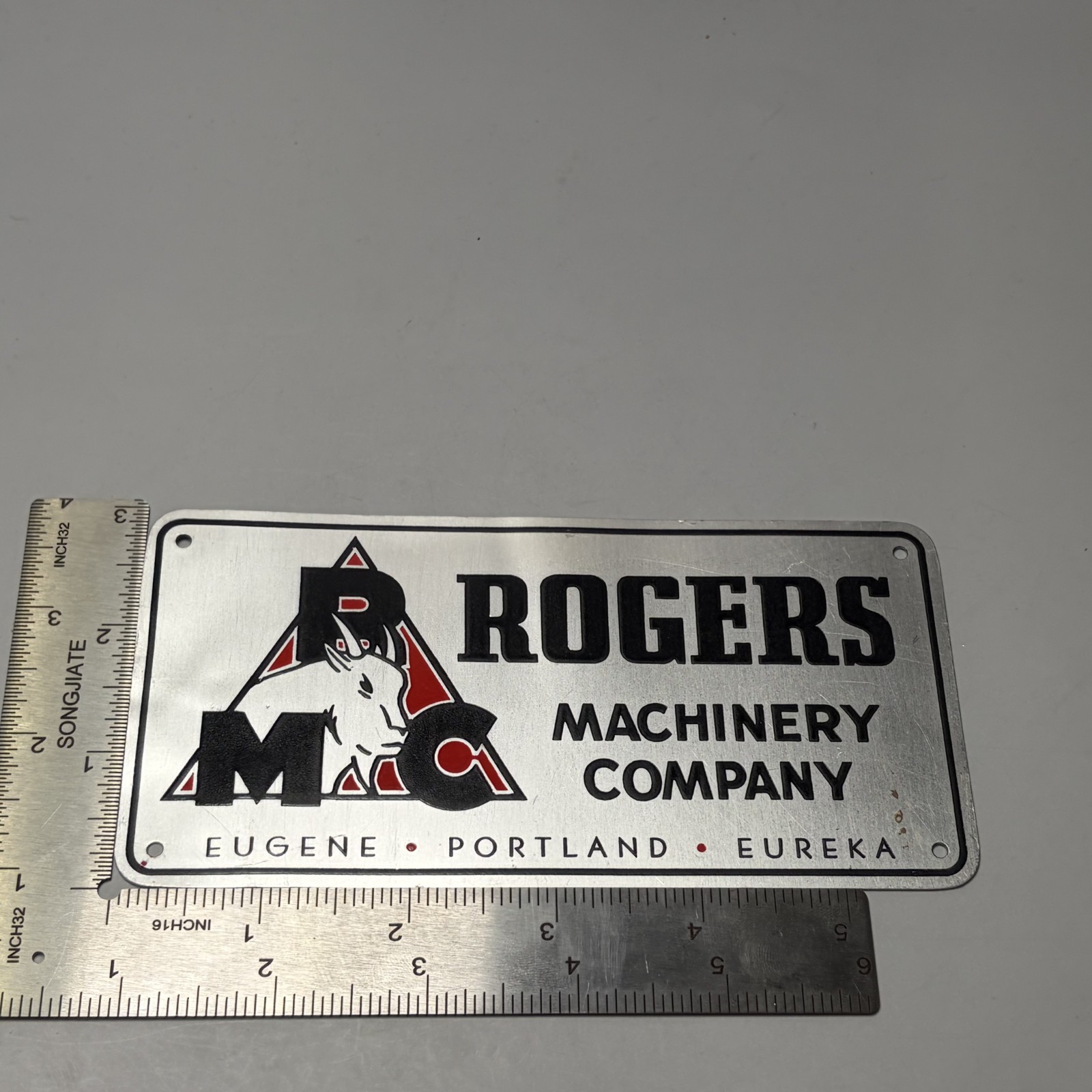 VTG Rogers Machinery Company Goat Triangle Logo Tool Tag Plate Badge NEW