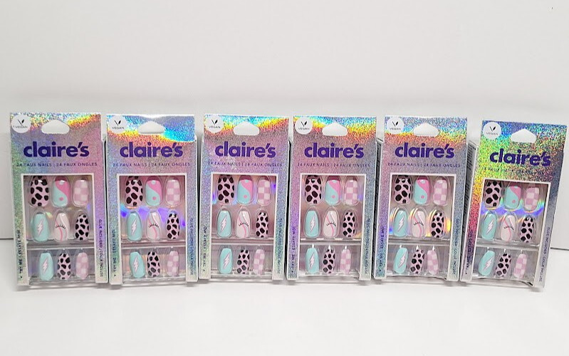 Claire\'s Faux Nails Vegan 6 Sets of 24 Multicolor Design Glue included