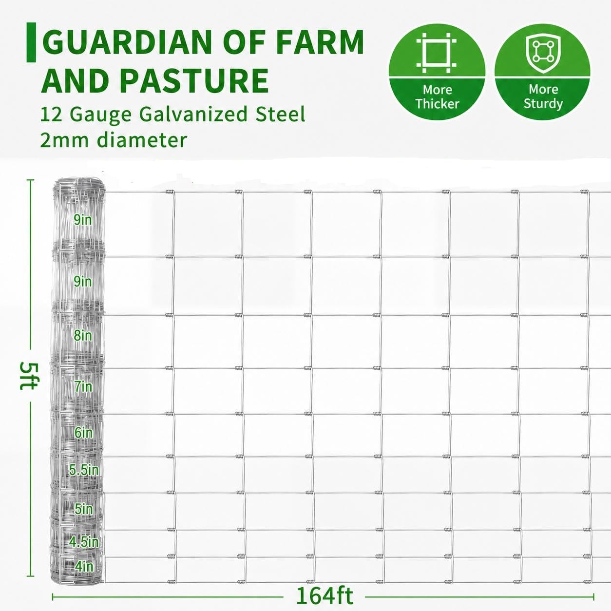 164/328ft Galvanized Livestock Fence 12 GA Hinge Knot Farm Ranch Garden Barrier