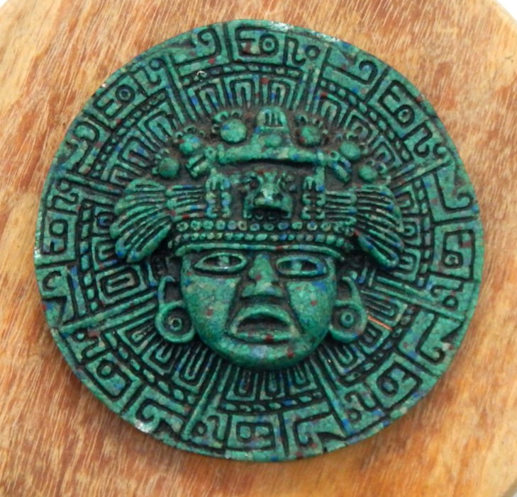 Vintage MCM Mayan Aztec Crushed Green Malachite 3D 5