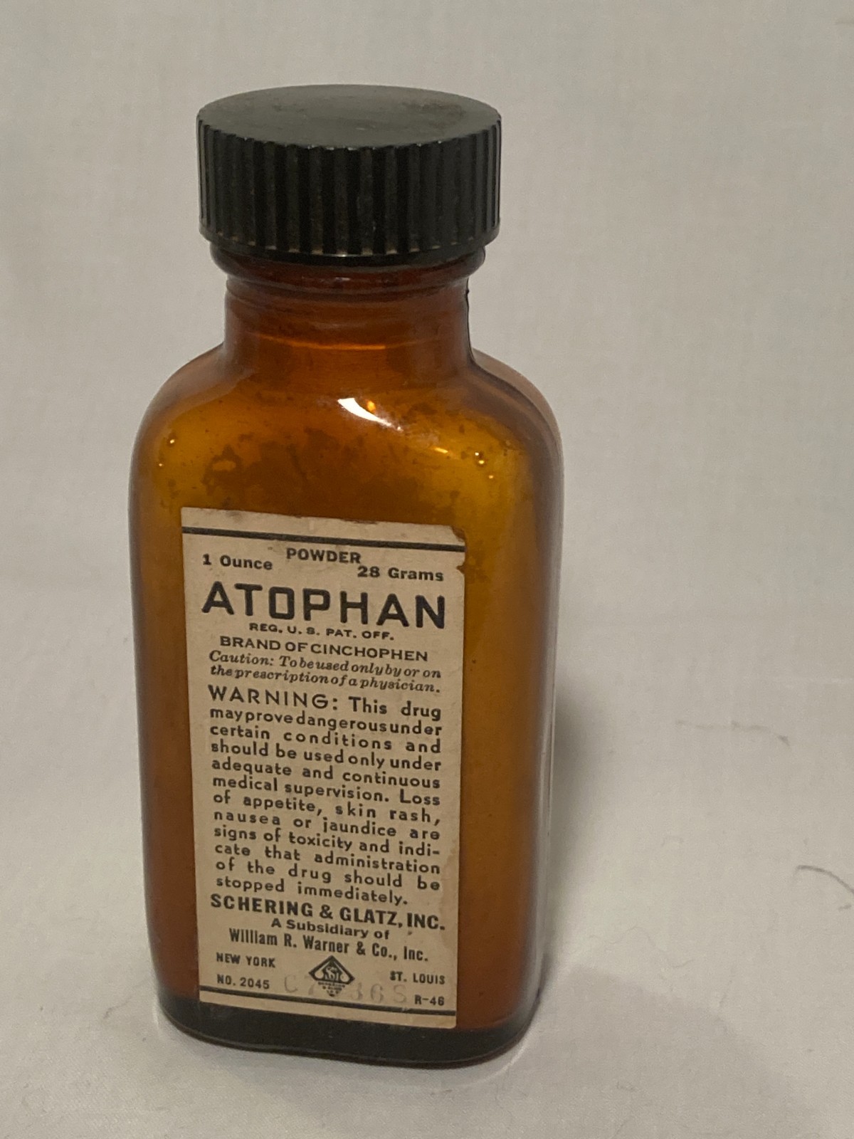 c1940s Atophan brand of Cinchophen Schering & Glatz Inc. William R. Warner Co. c1940s Atophan brand of Cinchophen Schering & Glatz Inc. William R. Warner Co.