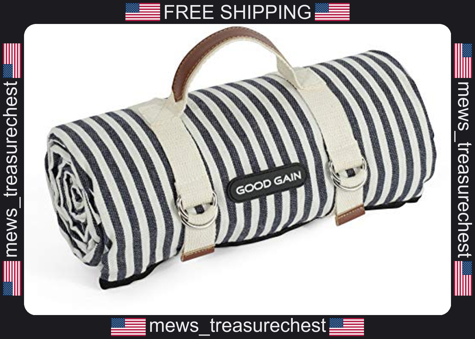 Waterproof Picnic Blanket with Carry Strap, 78x54 inches, Navy Blue