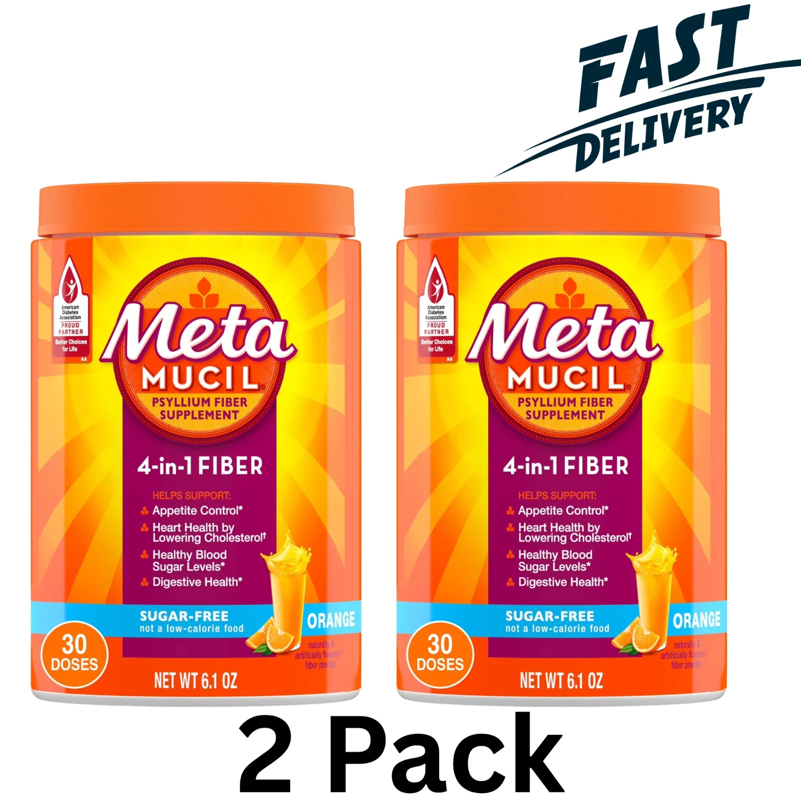 Metamucil 4-in-1 Fiber Sugar-Free Supplement (Orange) 6.1 OZ (2 Pack) Metamucil 4-in-1 Fiber Sugar-Free Supplement (Orange) 6.1 OZ (2 Pack)