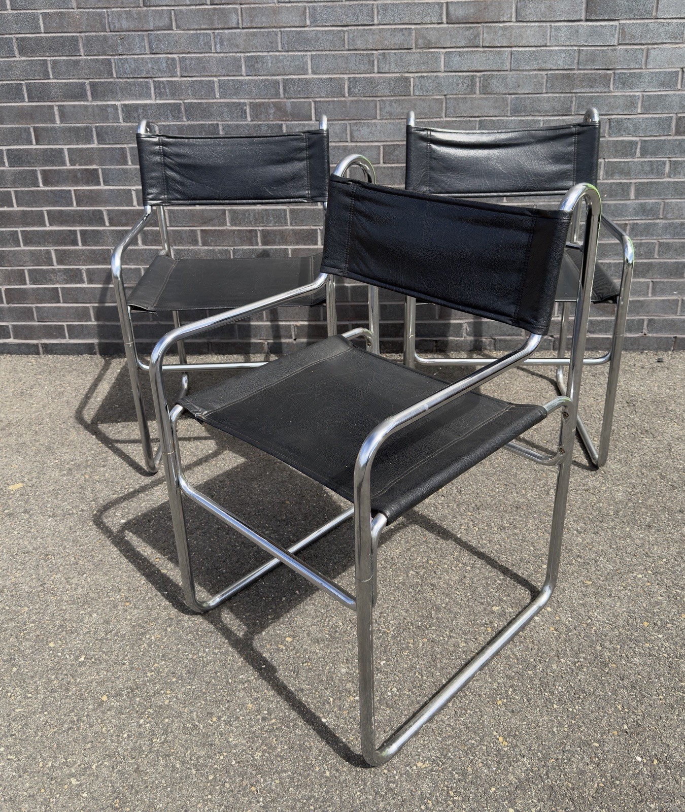 Vintage MCM Cosco Bauhaus Style Tubular Chrome Faux Leather Chairs Vintage MCM Cosco Bauhaus Style Tubular Chrome Faux Leather Chairs