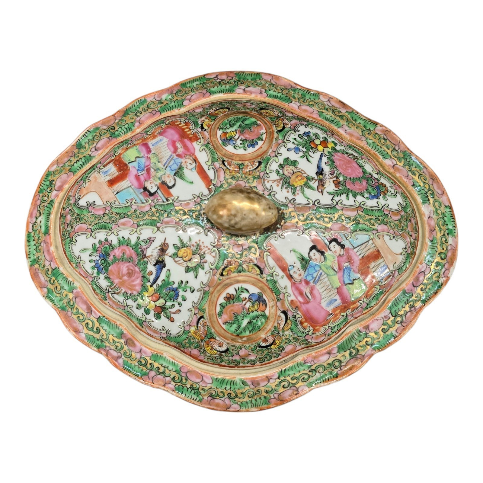 19th C Chinese Famille Rose Medallion Lidded Serving Dish Tureen Scalloped Qing 19th C Chinese Famille Rose Medallion Lidded Serving Dish Tureen Scalloped Qing