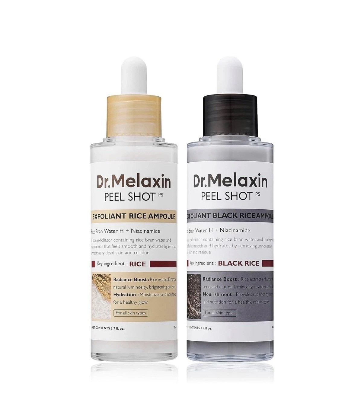 NEW Dr.Melaxin Peel Shot Glow White and Black Rice Ampoule Duo US NEW Dr.Melaxin Peel Shot Glow White and Black Rice Ampoule Duo US