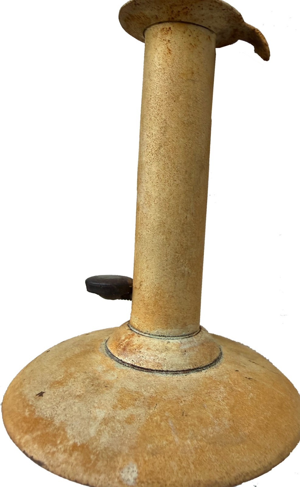 1800s Antique Vintage Hog Scraper Pushup Candlestick early OFF WHITE paint