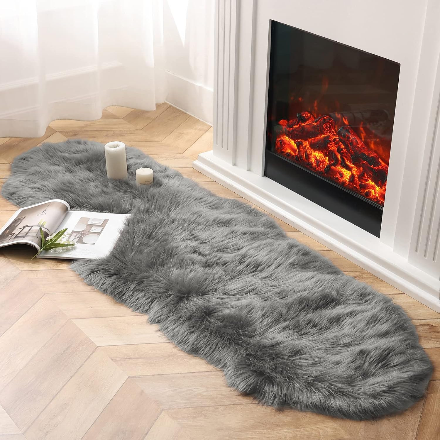 Ashler Faux Fur Rug, Fluffy Shaggy Area Rug, Ultra Soft 2 X 6 Feet Sheepskin Fur