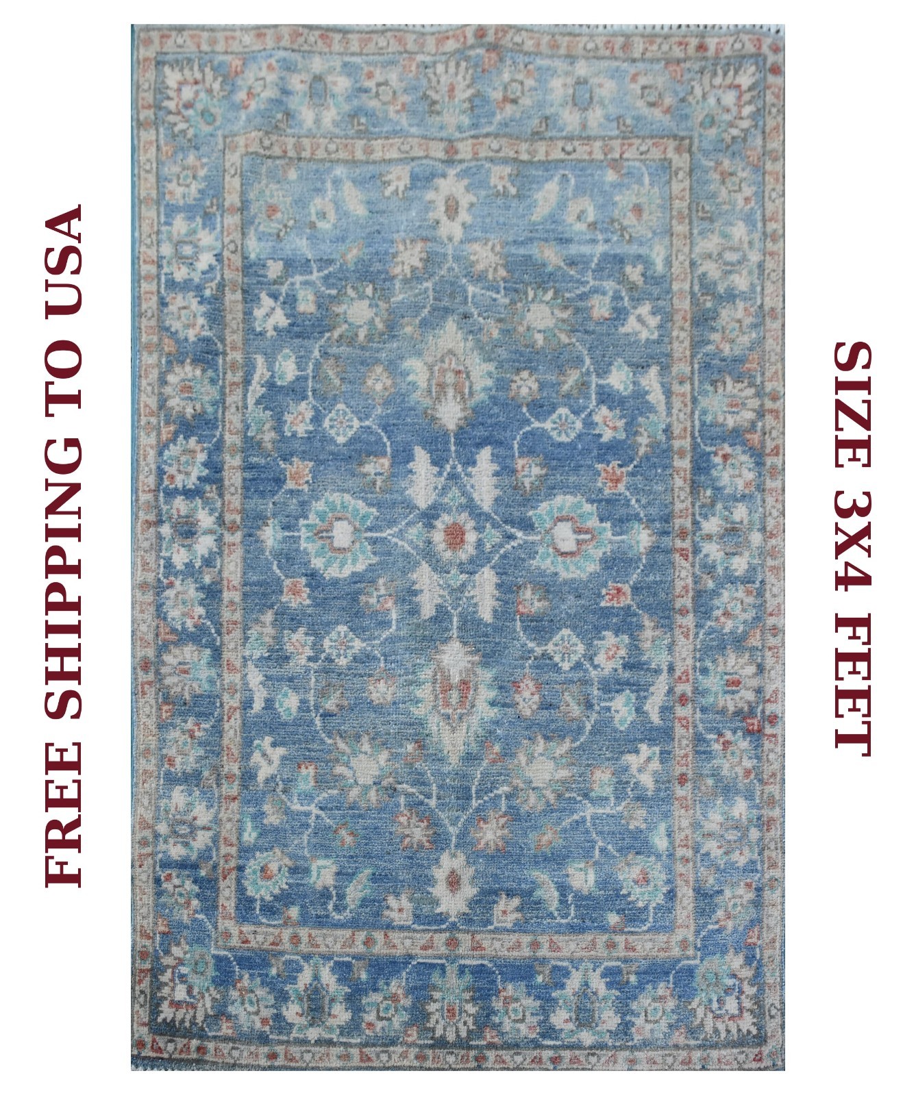 Sky Blue Handmade Floral Accent Rug - 3x4 ft Antique style Oriental Kazak carpet Sky Blue Handmade Floral Accent Rug - 3x4 ft Antique style Oriental Kazak carpet