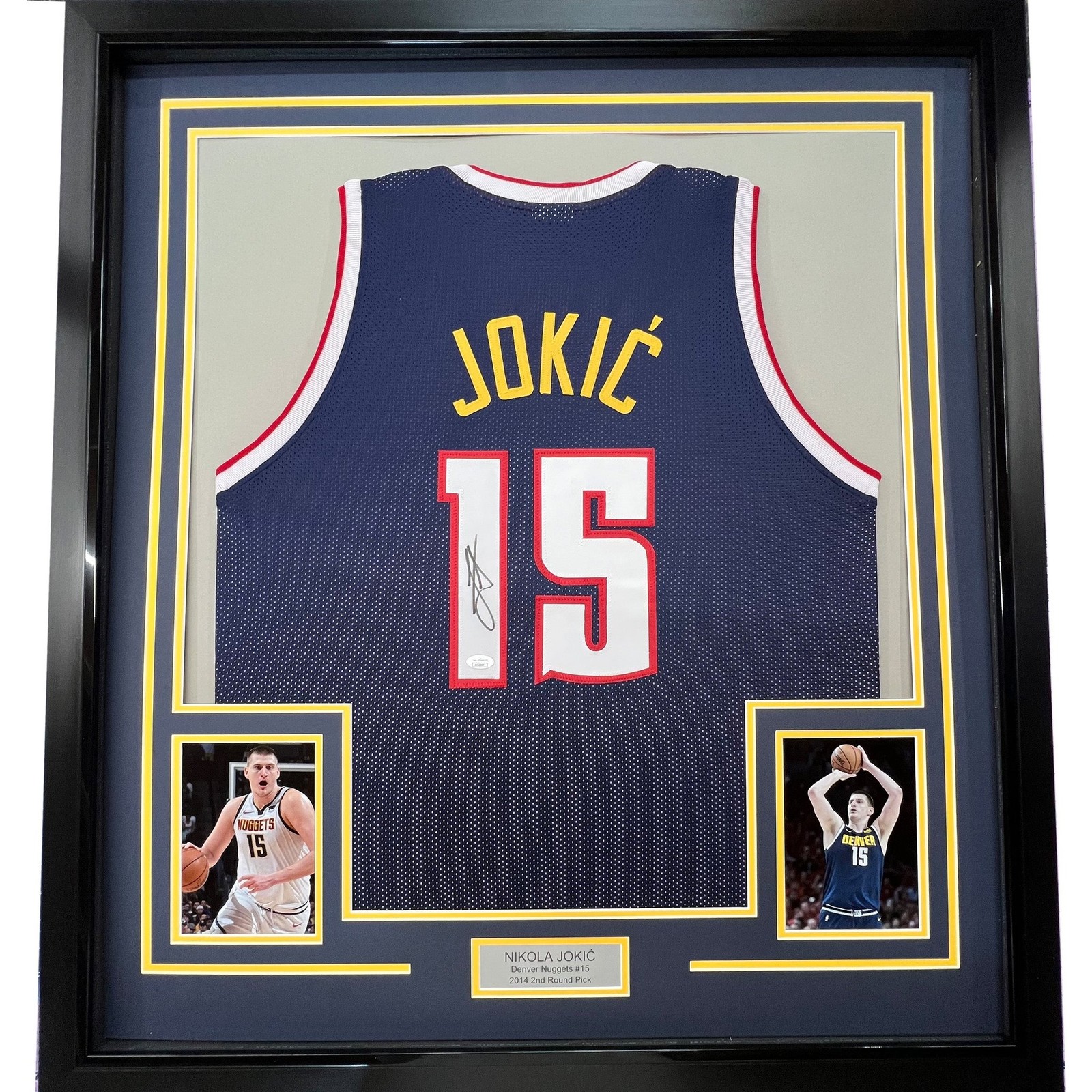 Framed Signed Nikola Jokic 35x39 Denver Dark Blue Jersey JSA COA Framed Signed Nikola Jokic 35x39 Denver Dark Blue Jersey JSA COA