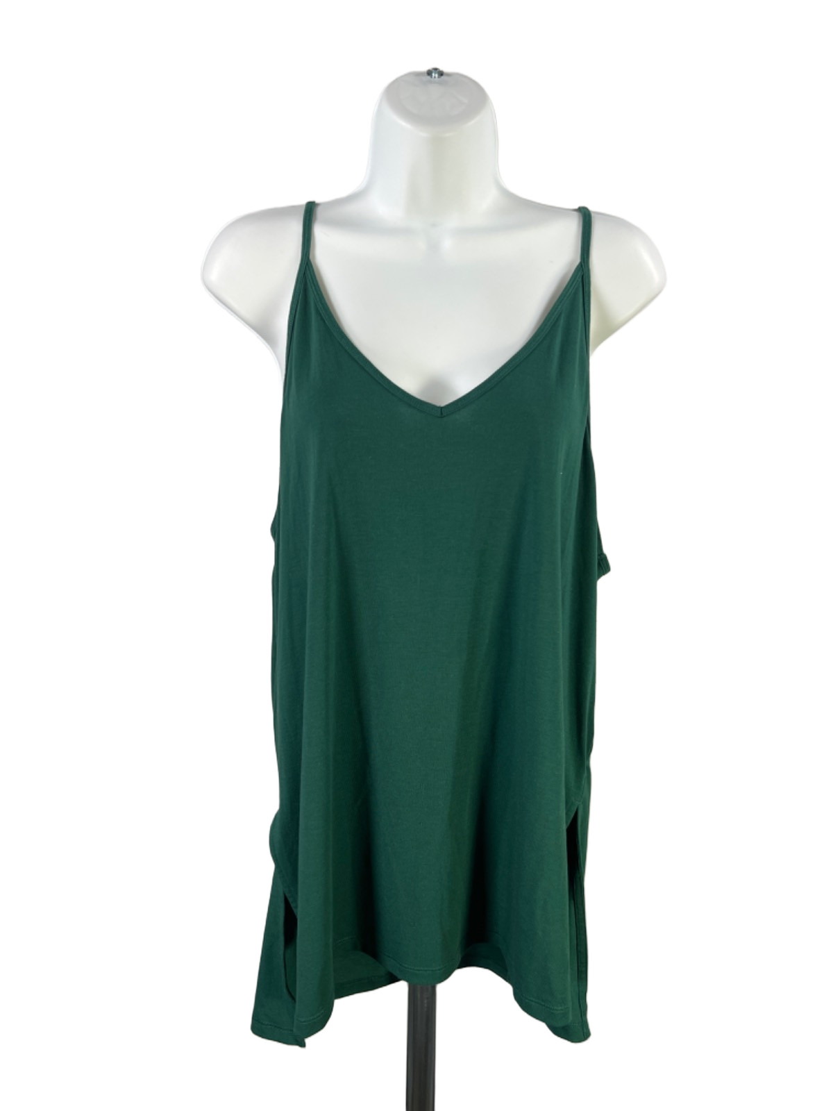 Athleta Women\'s Green V Neck Side Slit Cami Strap Sleeveless Tank Top - L Athleta Women\'s Green V Neck Side Slit Cami Strap Sleeveless Tank Top - L