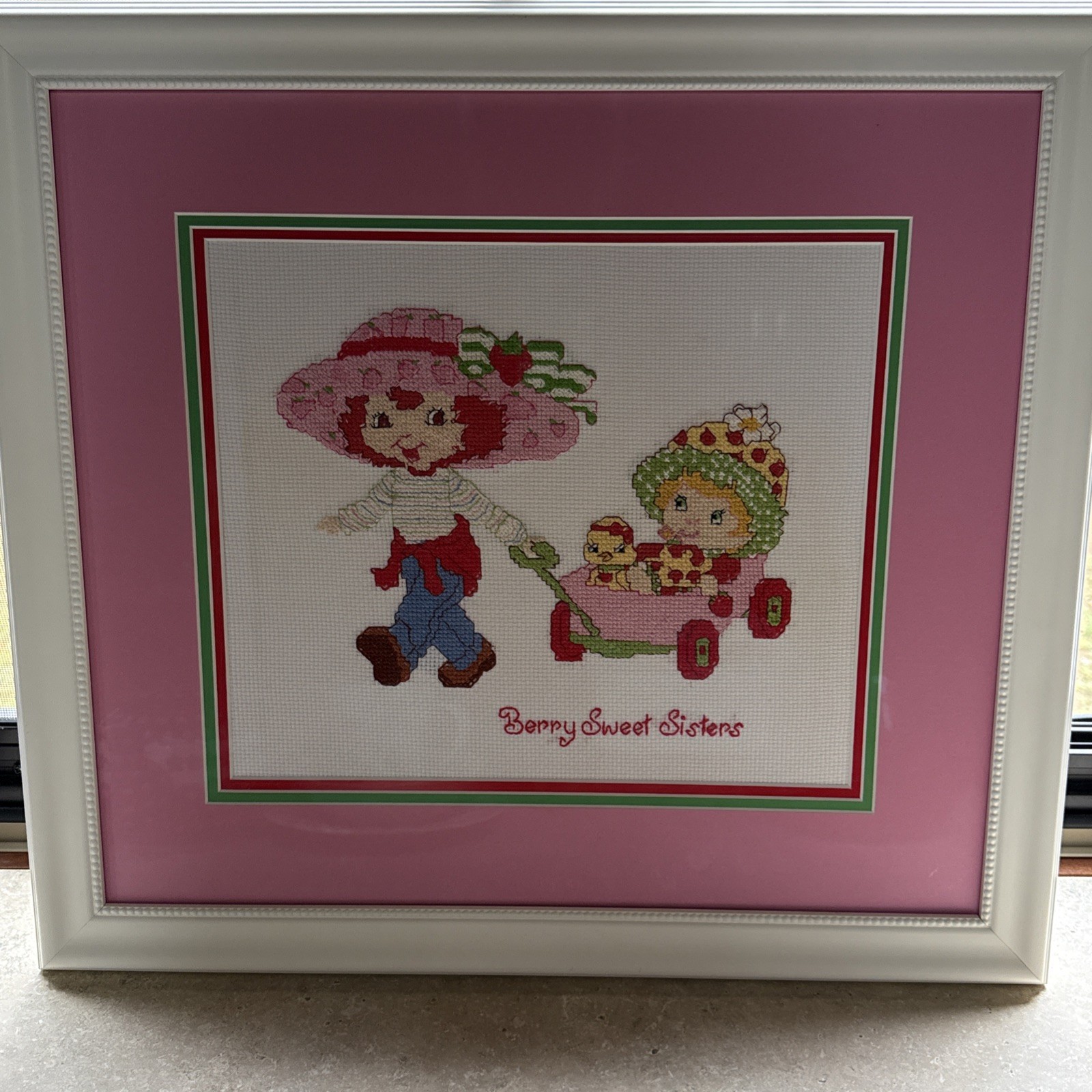 Vtg 1980s Strawberry Shortcake Large Completed Cross Stitch Framed 21'X20 Vtg 1980s Strawberry Shortcake Large Completed Cross Stitch Framed 21'X20