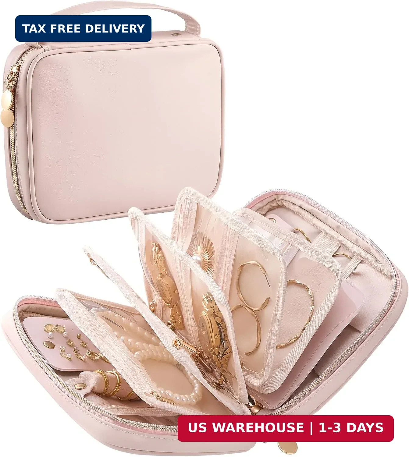 Lolalet Travel Jewelry Case, Medium Jewelry Storage Organizer -Apricotpink