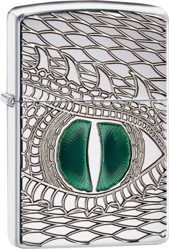 Zippo Armor Deep Carve Lighter With Green Enameled Dragon Eye, 28807, New In Box