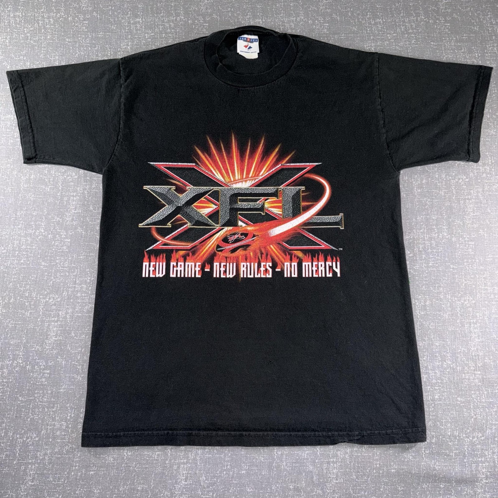 Vintage XFL Shirt Mens Medium Black Football Jerzees Graphic Tee 2001 Inaugural