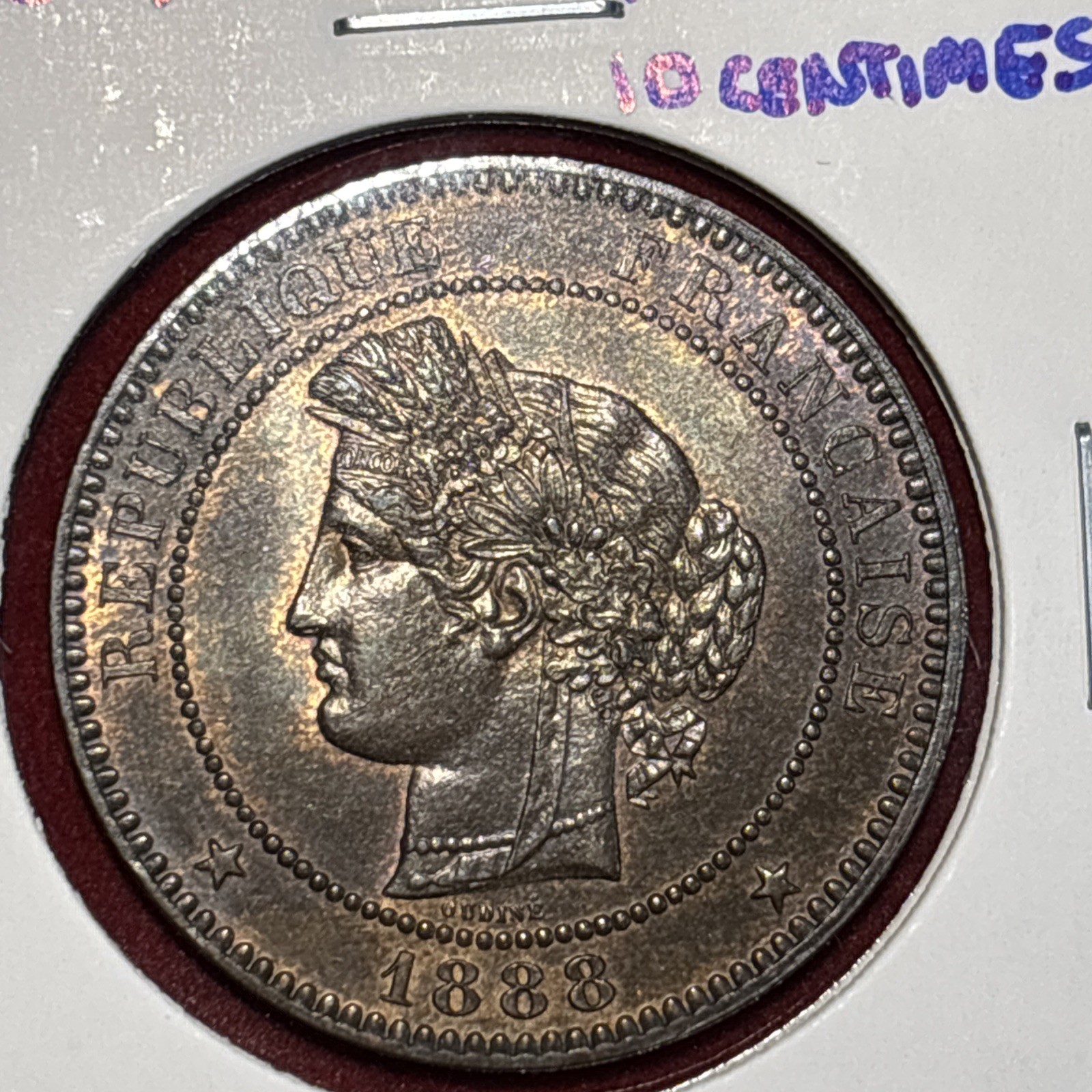 1888 A France 10 Centimes Choice Copper Lovely Eye Appeal. 1888 A France 10 Centimes Choice Copper Lovely Eye Appeal.