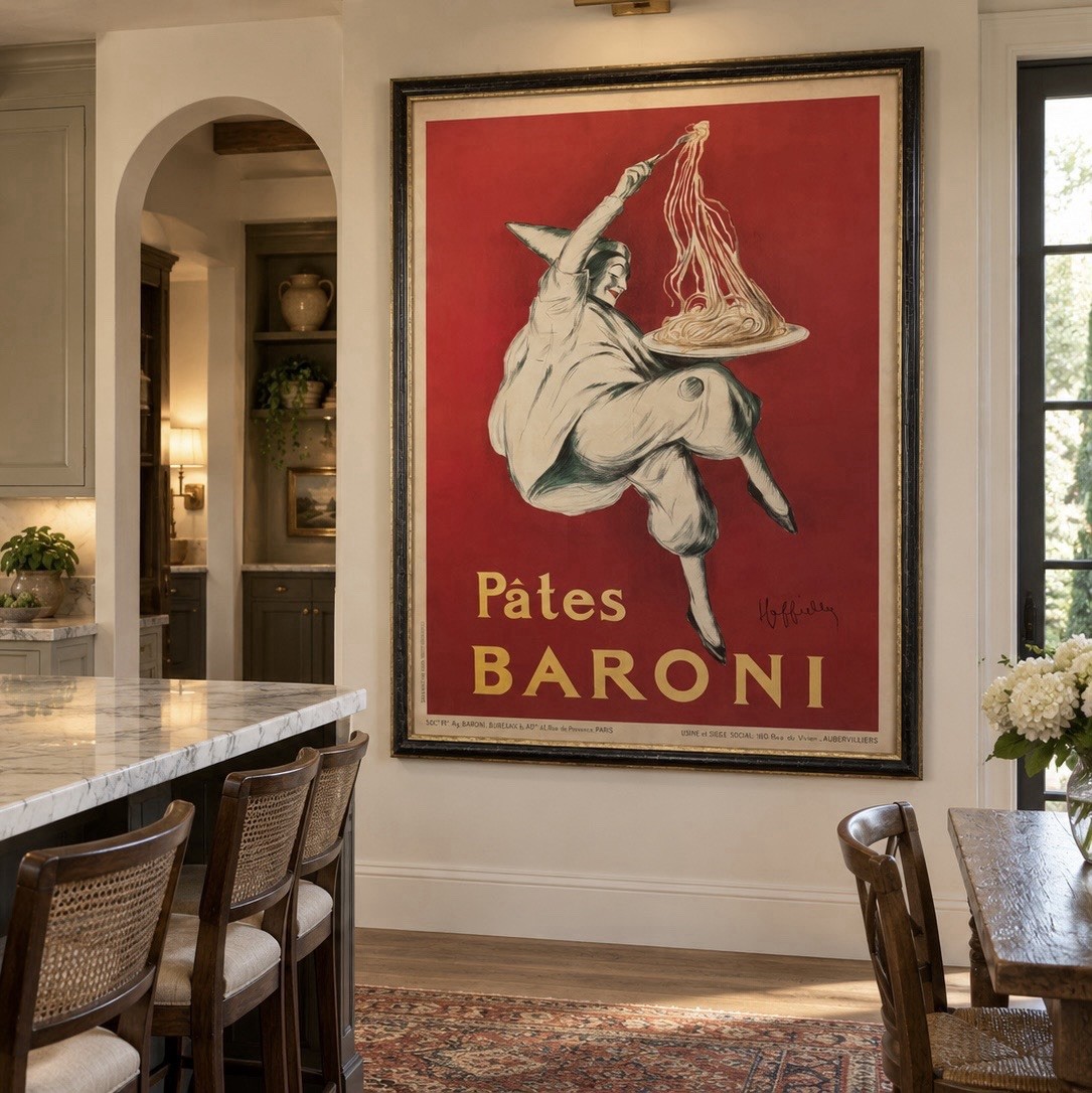 Vintage Reproduction Framed Pates Baroni 1921 French/Italian Cappiello 54x41 in