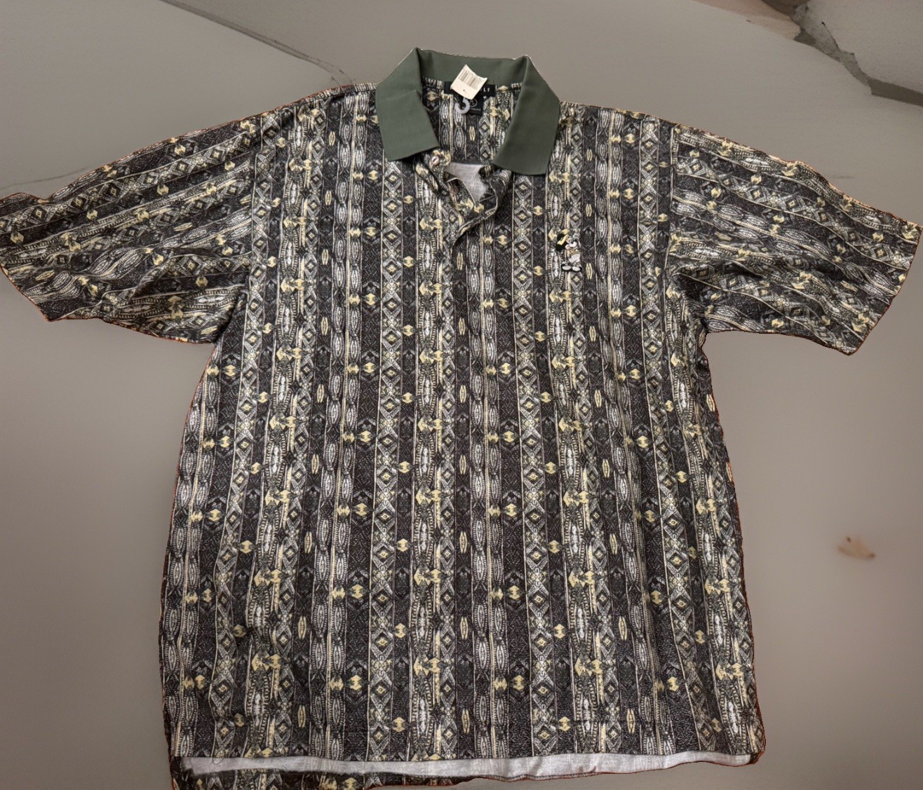 Vintage 90s Nike Golf  Mickey Mouse Polo Shirt M Olive Abstract Geometric NWT