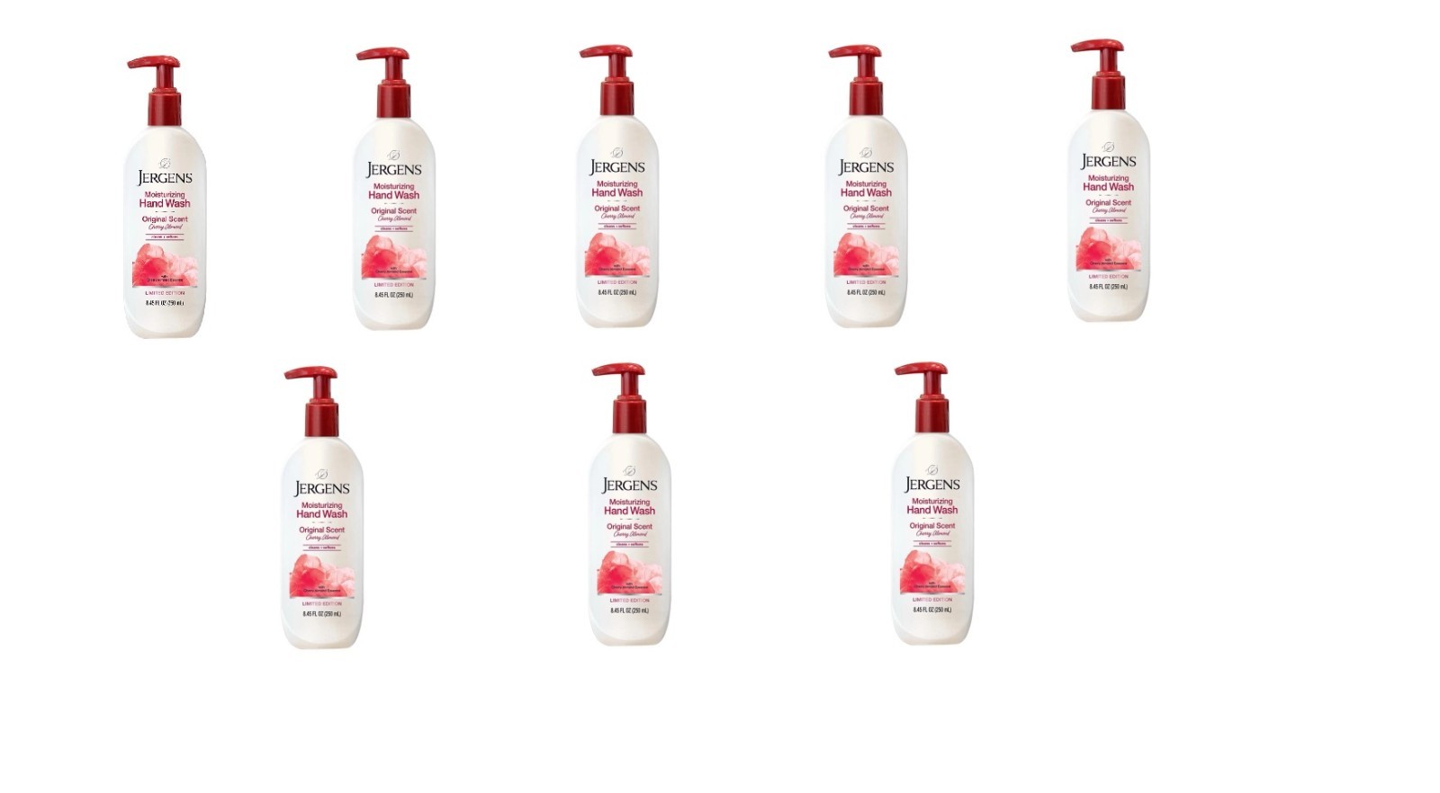 8 NEW JERGENS MOISTURIZING HAND WASH ORIGINAL SCENT CHERRY ALMOND 8.45 FL OZ 8 NEW JERGENS MOISTURIZING HAND WASH ORIGINAL SCENT CHERRY ALMOND 8.45 FL OZ