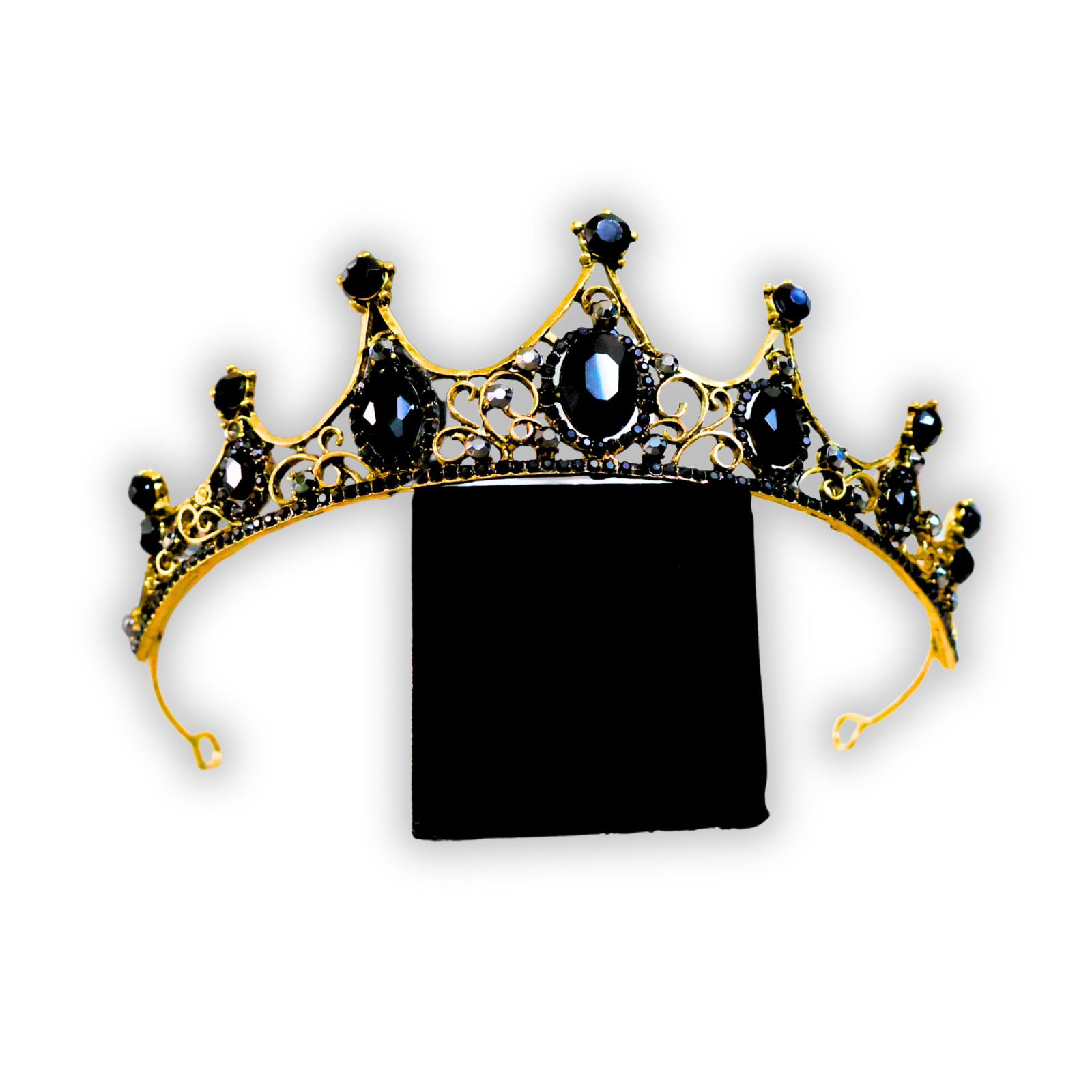 Gold Black Crystal Tiara Crown Gothic Princess Queen Headpiece NWOT Prom Bridal Gold Black Crystal Tiara Crown Gothic Princess Queen Headpiece NWOT Prom Bridal