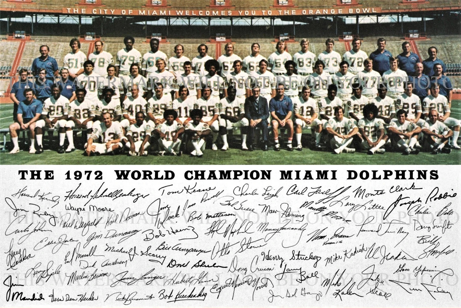 1972 MIAMI DOLPHINS NFL PERFECT SEA 8.5X11 PRINTED SIGNATURE / AUTOGRAPH REPRINT