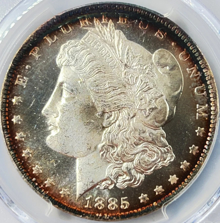 1885-O $1 PCGS MS64DMPL CAC Morgan Silver Dollar PQ Rim Toning 81651694