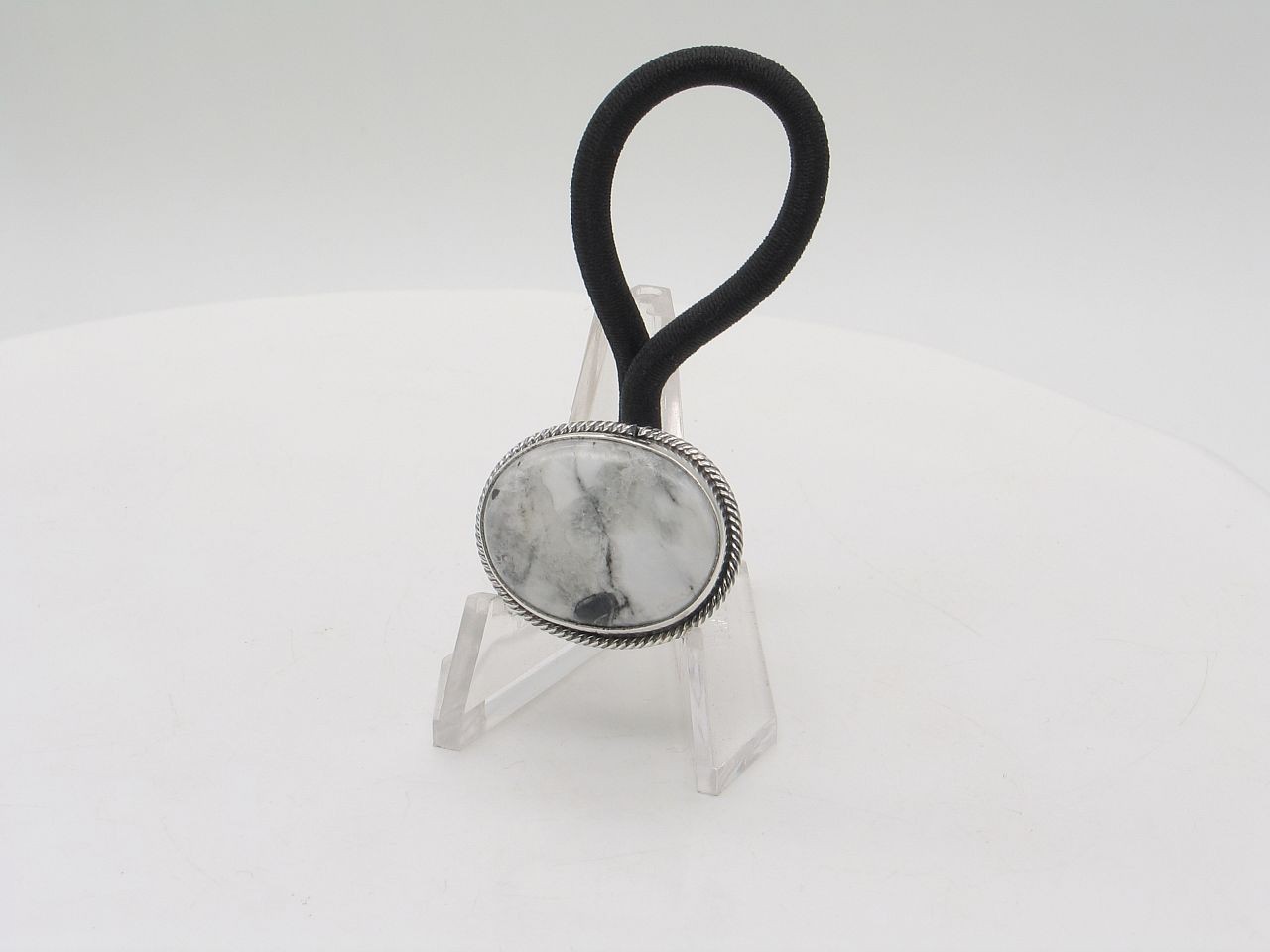 Navajo Sterling Silver White Buffalo Hair Tie by Scott Skeets