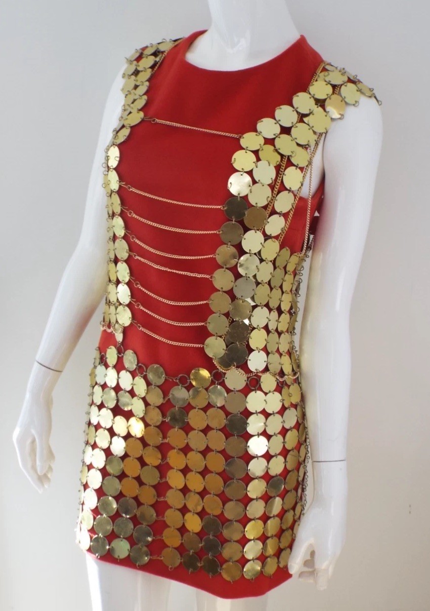 Vintage 1960s Gold Tone Metal Disc Chain Mail Vest Top & Skirt Dress Paillette Vintage 1960s Gold Tone Metal Disc Chain Mail Vest Top & Skirt Dress Paillette