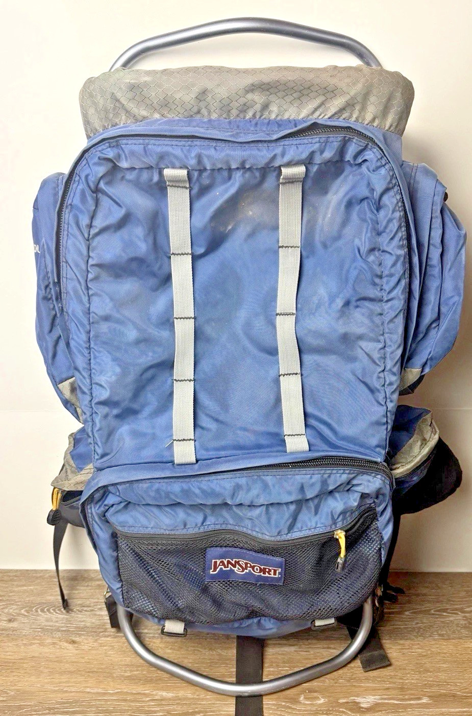 Jansport Backpack SCOUT External Frame Lightweight Nylon Hiking Camping Blue Jansport Backpack SCOUT External Frame Lightweight Nylon Hiking Camping Blue
