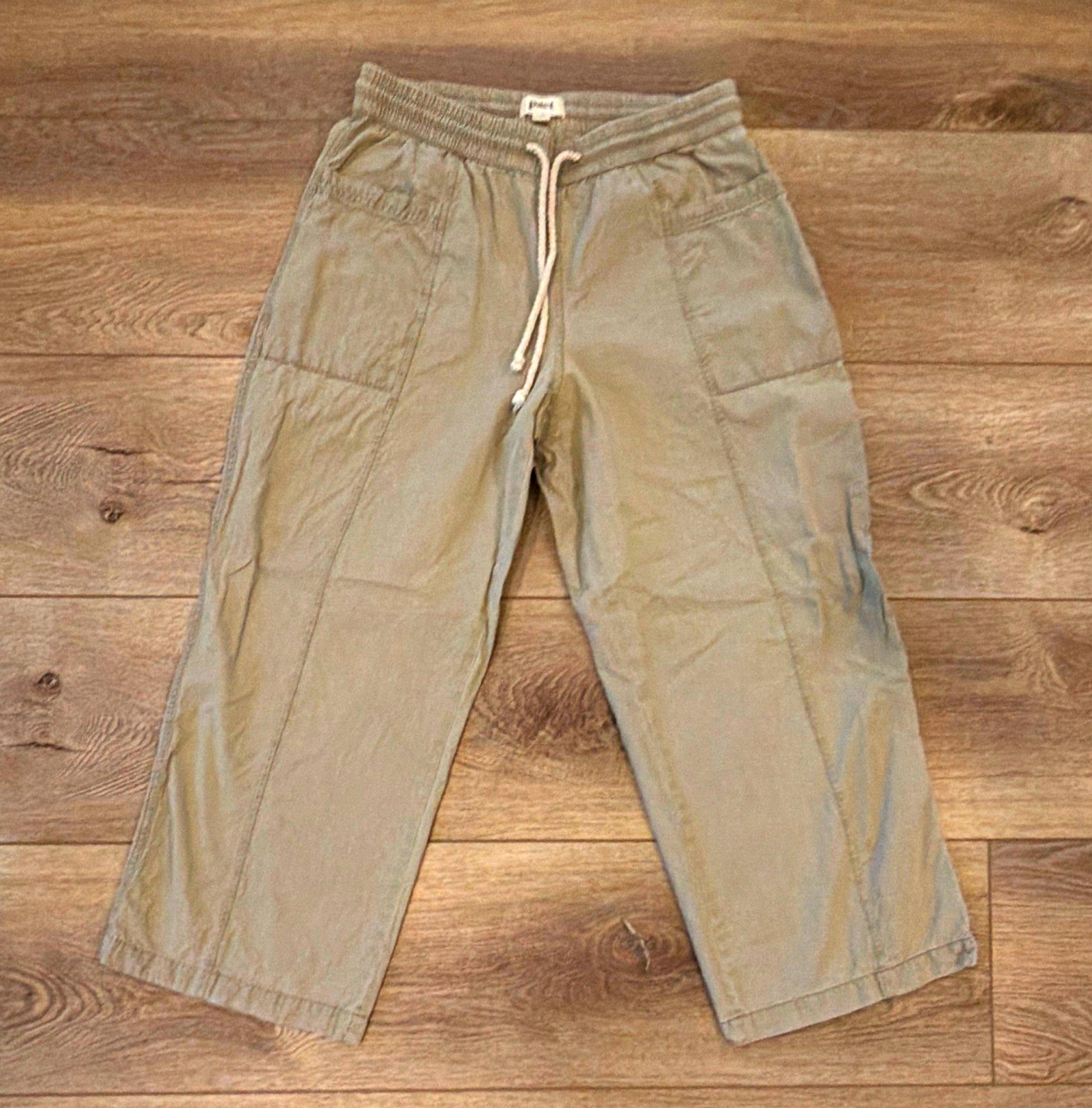 Pact Women’s Organic Khaki Solid Cropped Pants Drawstring Elastic Waist M Pact Women’s Organic Khaki Solid Cropped Pants Drawstring Elastic Waist M