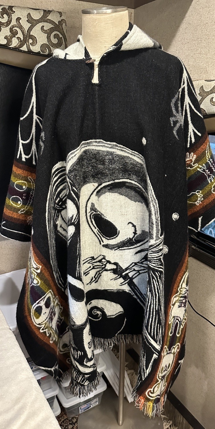 The Nightmare Before Christmas Alpaca Blend Reversible Poncho Hooded Halloween The Nightmare Before Christmas Alpaca Blend Reversible Poncho Hooded Halloween