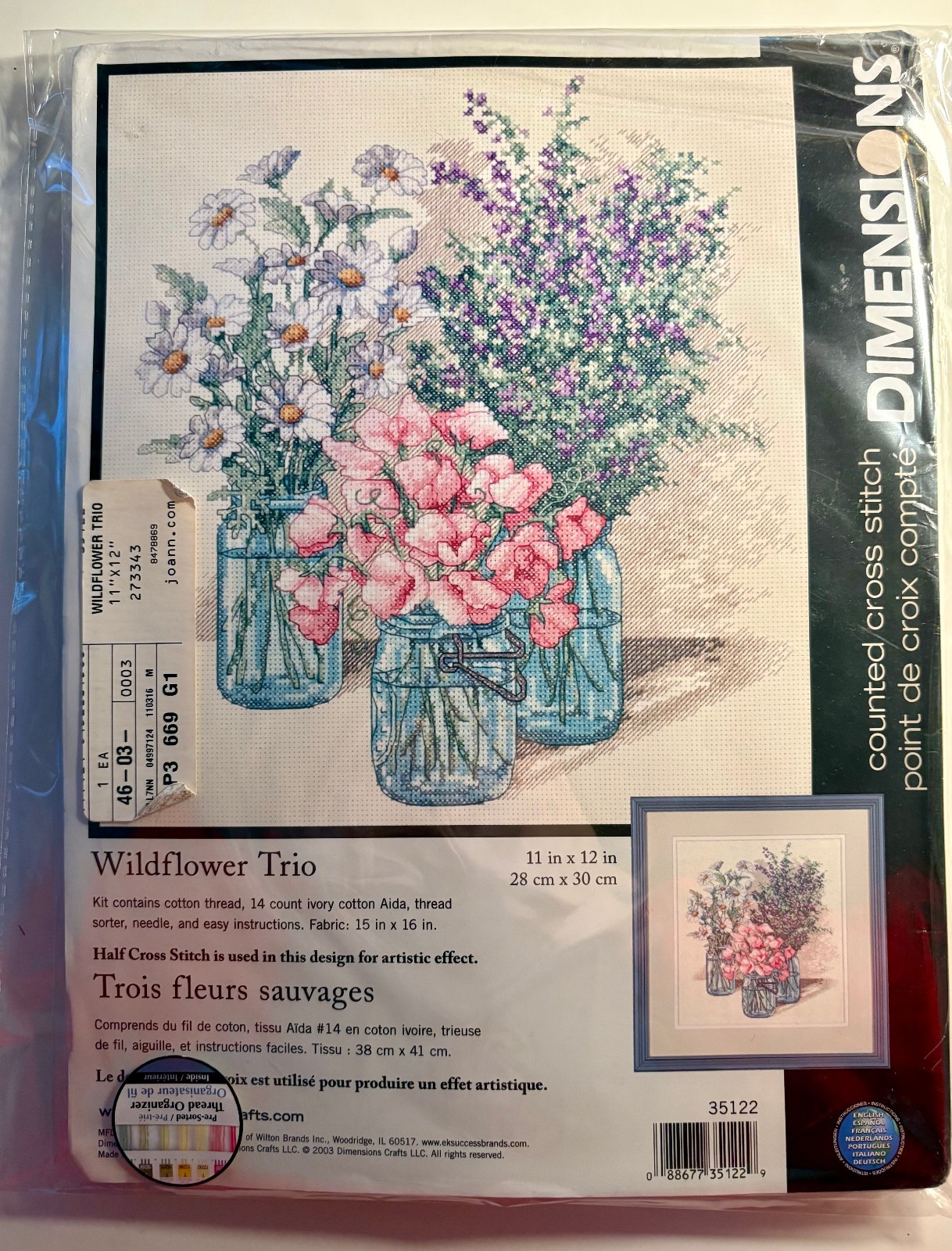 Dimensions Counted Cross Stitch Kit- WILDFLOWER TRIO #35122 -started- 2003 Dimensions Counted Cross Stitch Kit- WILDFLOWER TRIO #35122 -started- 2003