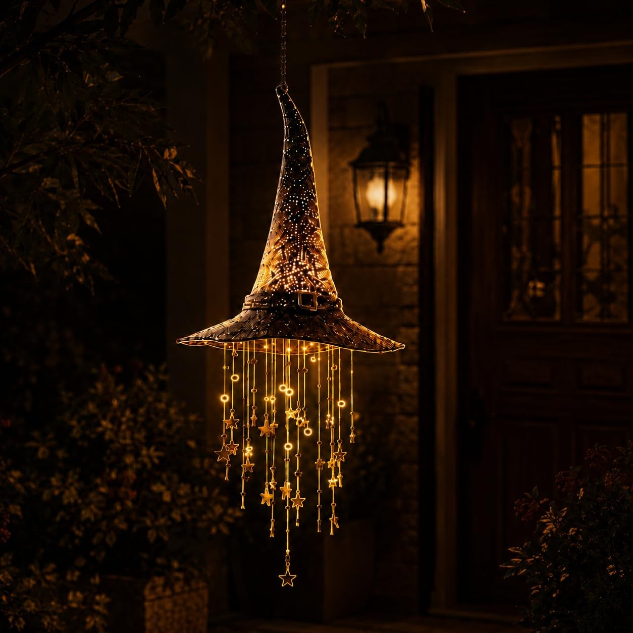 Lighted Witch Hat Hanging Chime Halloween Witch Hat Lamp Stars Lighted Witch Hat Hanging Chime Halloween Witch Hat Lamp Stars