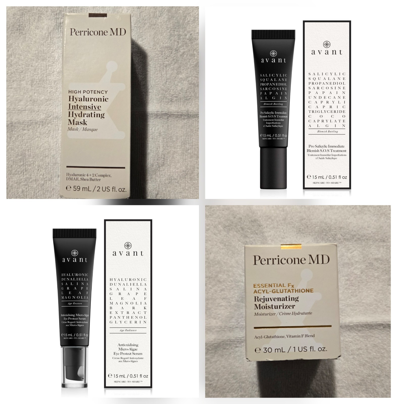 Luxury Skincare Quad: Perricone MD Duo + Avant Eye Serum & Blemish SOS | NIB