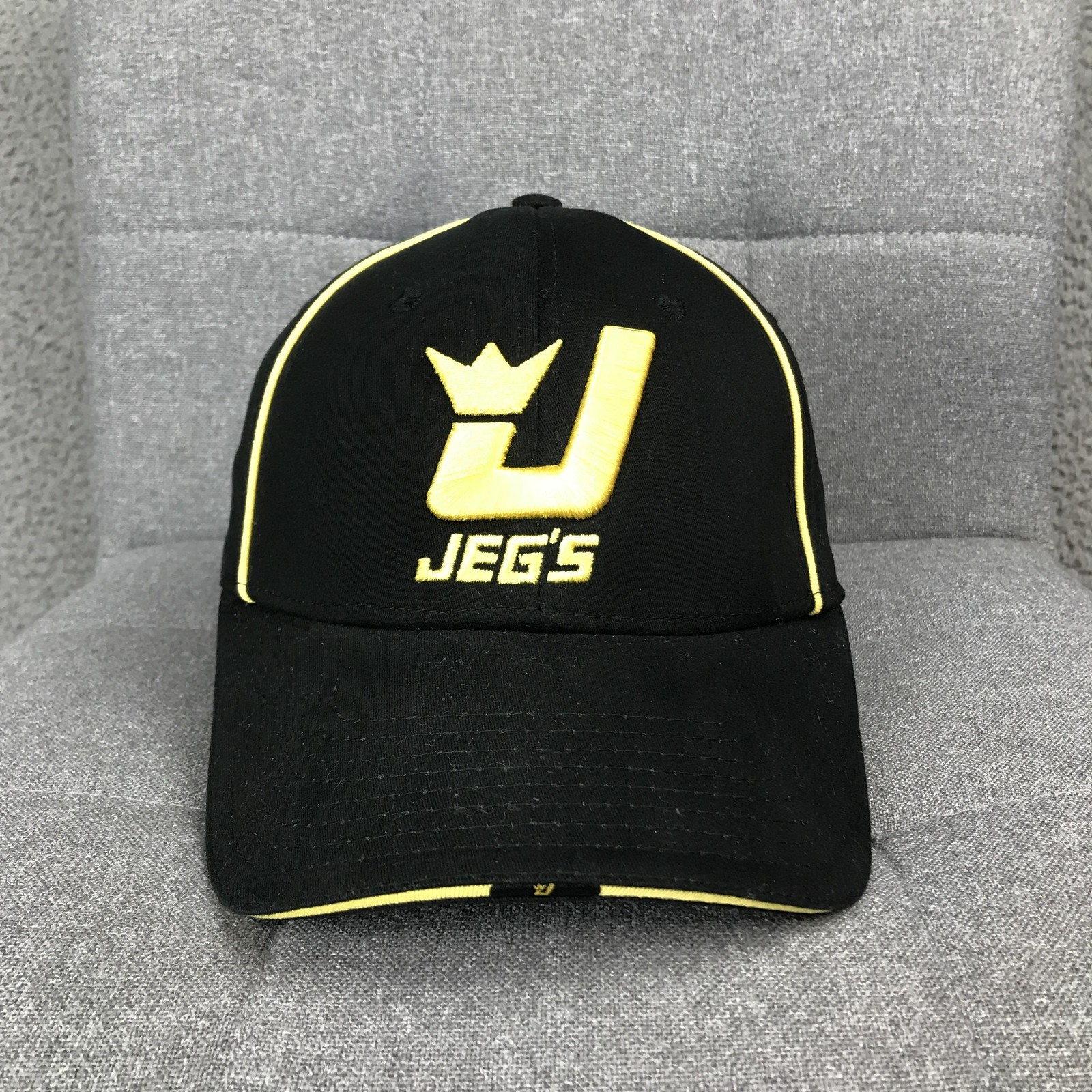 JEGS Hat Cap Fitted Mens L Black Yellow MainGate Racing Logo Baseball Sports