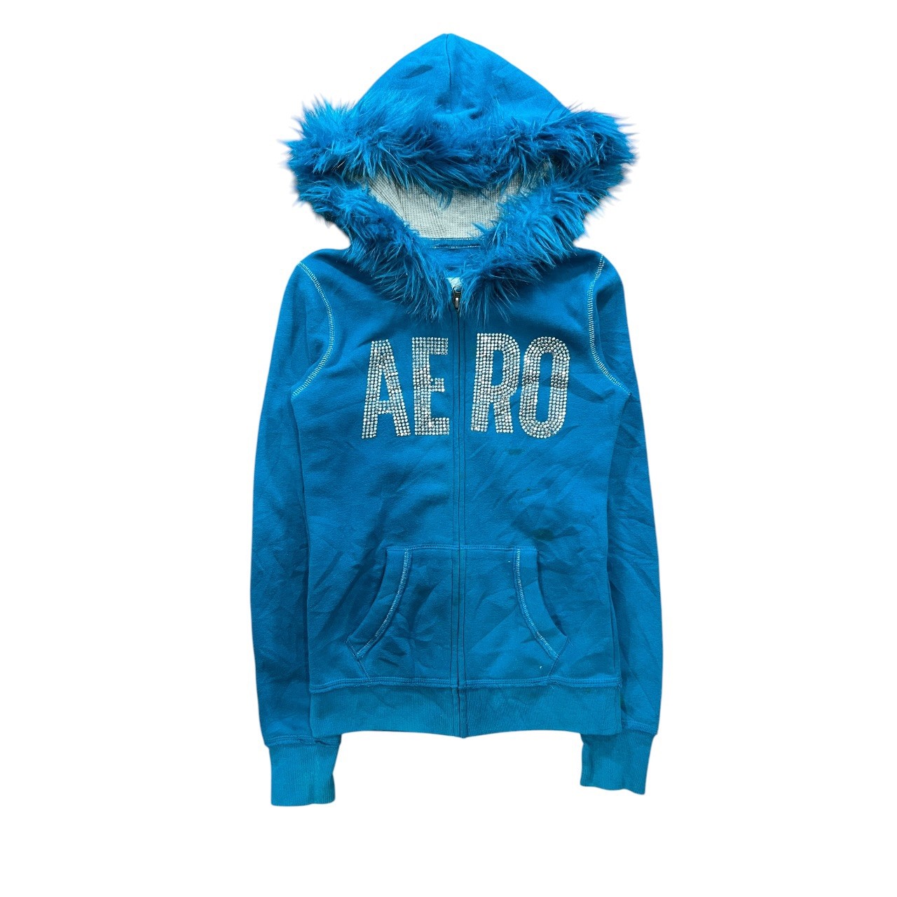 Vintage Y2K AEROPOSTALE Blue Fur Hood Lined Zip Il Hoodie Women’s Size Small Vintage Y2K AEROPOSTALE Blue Fur Hood Lined Zip Il Hoodie Women’s Size Small