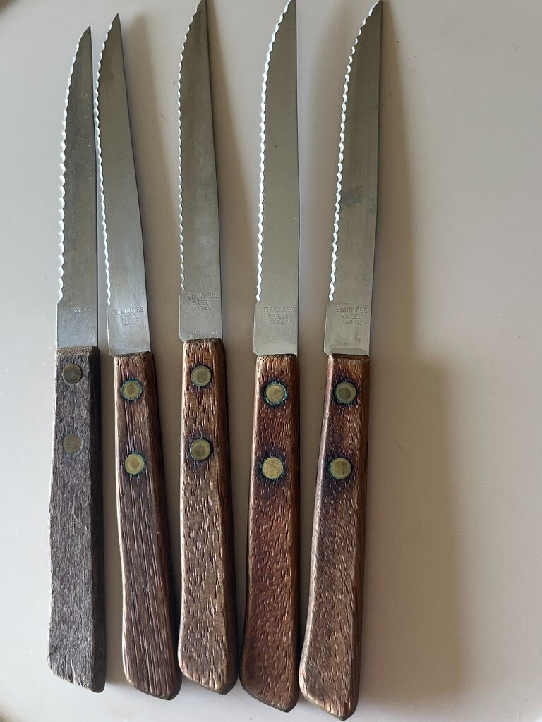 You Choose Vintg Serrated Steak Knive Sets Wooden Handles Stainless Steel Japan