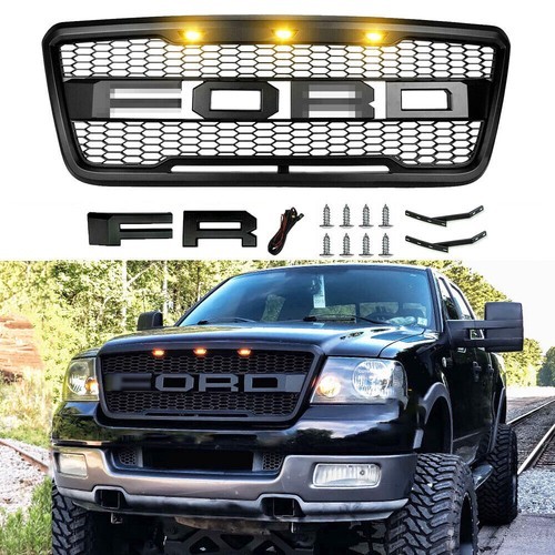 For 2004-2008 F150 F-150 Raptor Style Front Bumper Grille Grill Black W/ Lights For 2004-2008 F150 F-150 Raptor Style Front Bumper Grille Grill Black W/ Lights