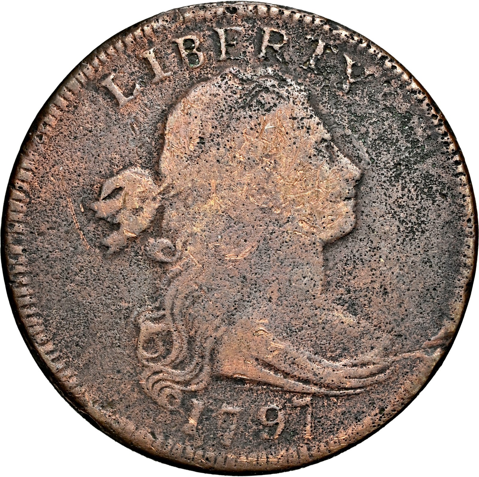 1797 Large Cent, Plain Edge, Rev of \'95, NGC Very Good Details, Historic Look
