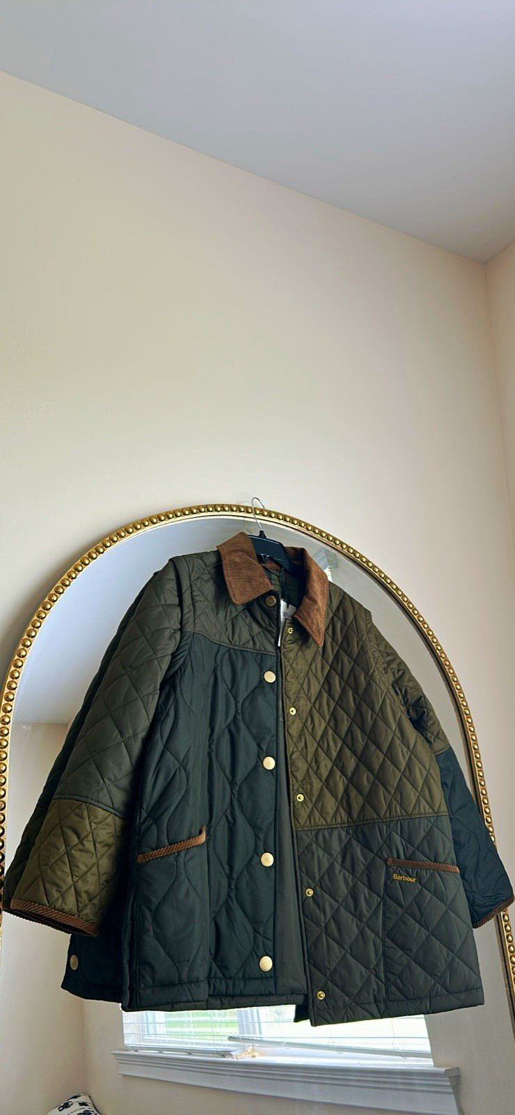 Barbour Women’s Quilted Jacket Green/Brown Corduroy Collar Button
