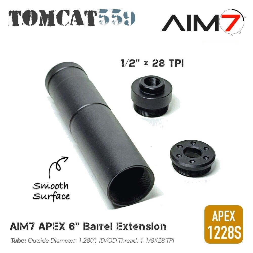 AIM7 APEX Modular Linear Com Barrel Extension Body Aluminum CNC 1/2x28 APEX-1228 AIM7 APEX Modular Linear Com Barrel Extension Body Aluminum CNC 1/2x28 APEX-1228